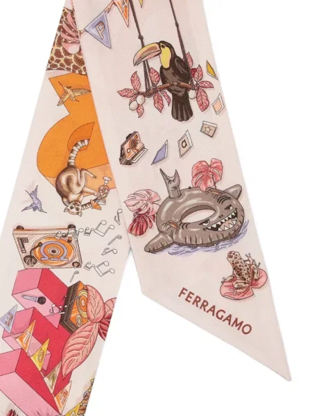 Šilkinis raštuotas šalikas Ferragamo rožinė
