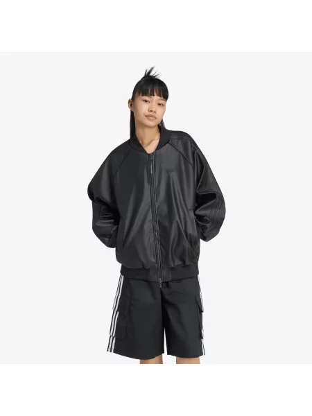 Jachetă adidas Pleather SST Oversized Track Top Black/ Maroon XS negru