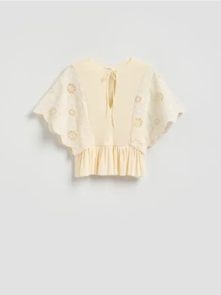 Reserved Bluză cu broderie spartă alb