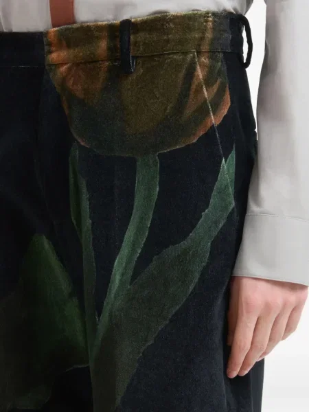 Pantaloni Marni de catifea cu imagine negru