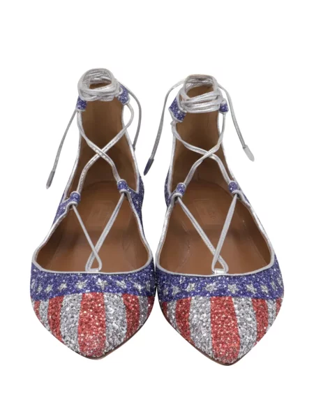 Балеринки Aquazzura с връзки с дантела синьо