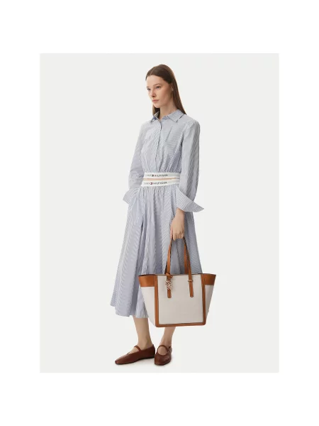 Torbica Tommy Hilfiger Th Script Tote Canvas Krem