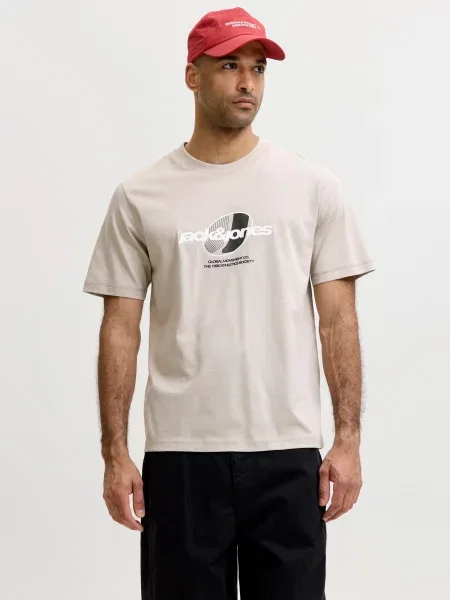 JACK & JONES Tricou JCOClub grej / negru alb