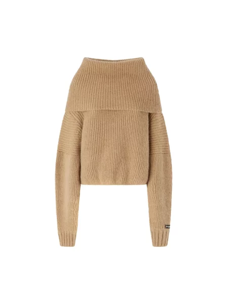 Dzianinowy sweter z golfem Pinko beżowy