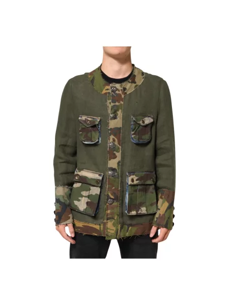 Lniana wielobarwność kurtka puchowa Dolce And Gabbana w kamuflażu brązowa