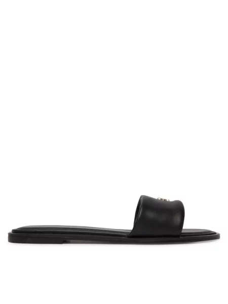 Calvin Klein Šľapky Round Flat Sndl Lth Bar Hw 2 čierna