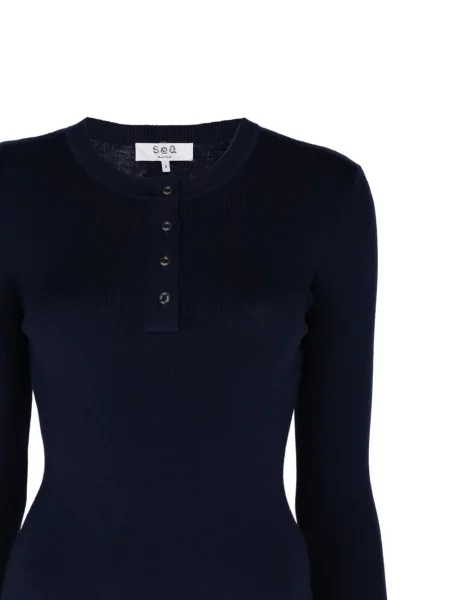 Pulover Sea cu guler henley albastru