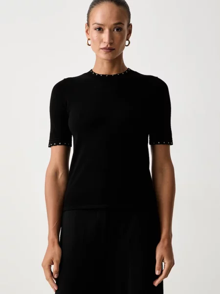 Twinset tricou tricotat pentru femei cu vâscoză negru