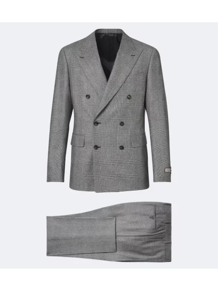 Costum Canali de lână în carouri cu două rânduri de nasturi negru