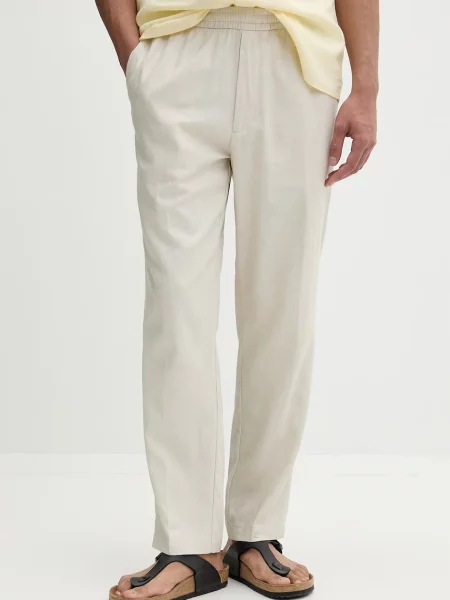 Calvin Klein rovné kalhoty se lnem béžové