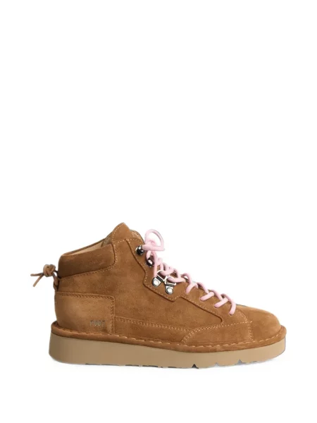 Sneakerși Panchic cu șireturi din piele de căprioară maro