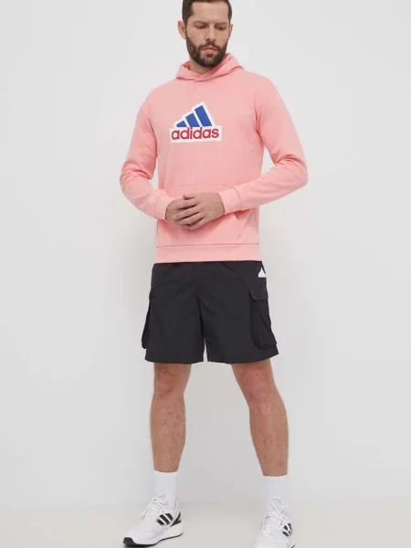 Кофта adidas з капюшоном з аплікацією рожевий