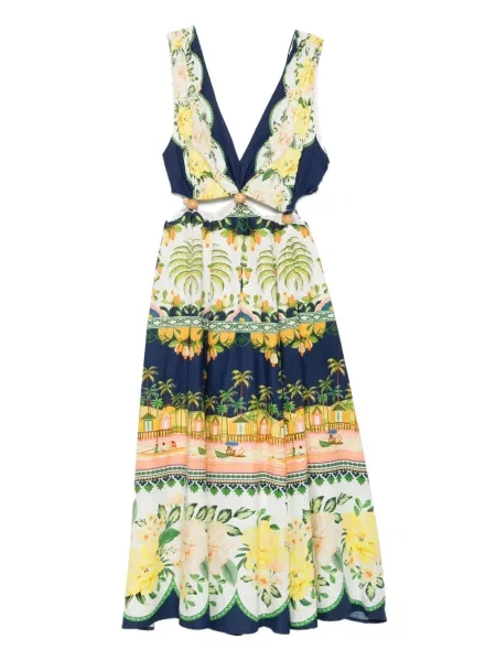 Rochie midi Farm Rio cu model floral până la genunchi de costum albastru