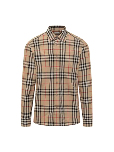 Długa koszula Burberry z długim rękawem beżowa