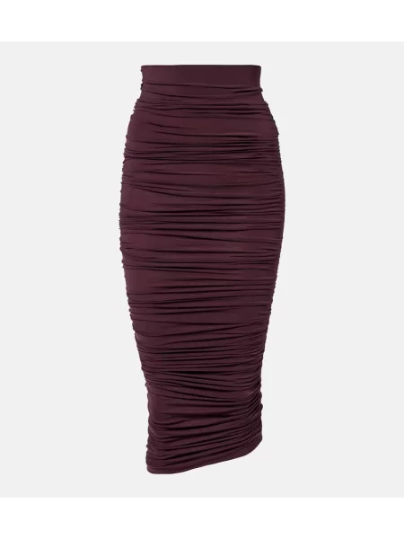 Fustă midi Wolford cu talie înaltă transparente până la genunchi violet