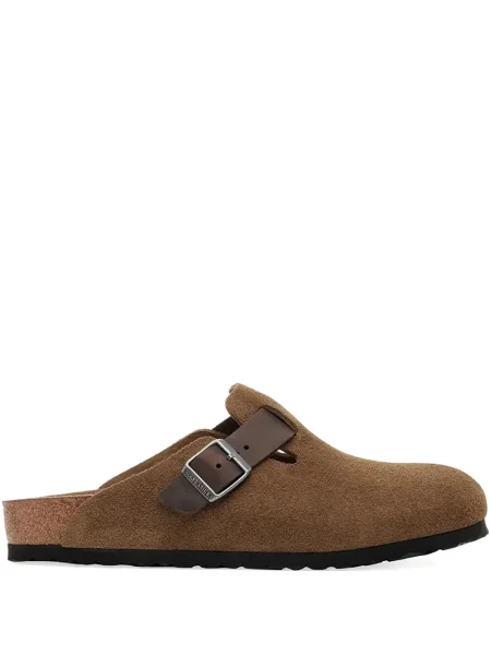 Saboți Birkenstock din piele de căprioară cu cataramă maro