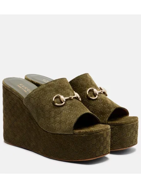 Mules Gucci iz semiša s polno peto zelena