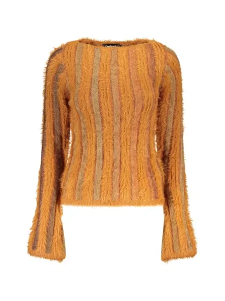 Pulover Desigual cu dungi cu blană portocaliu