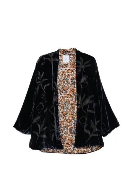 Geacă Why Ci de catifea cu model floral cu imagine albastru