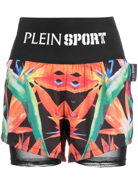 Pantaloni scurți de sport Plein Sport cu model floral cu imagine alergare negru