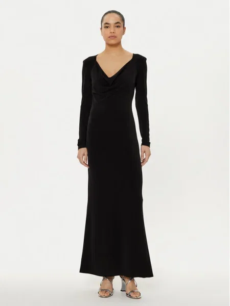 Рокля Patrizia Pepe дълга с кройка по тялото черно