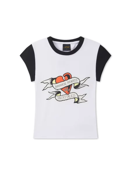 Ed Hardy Tričko Broken Hearts svetložltá / červená / čierna biela