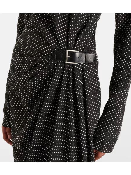 Hodvábne bodkované midi šaty Tom Ford po kolená čierna