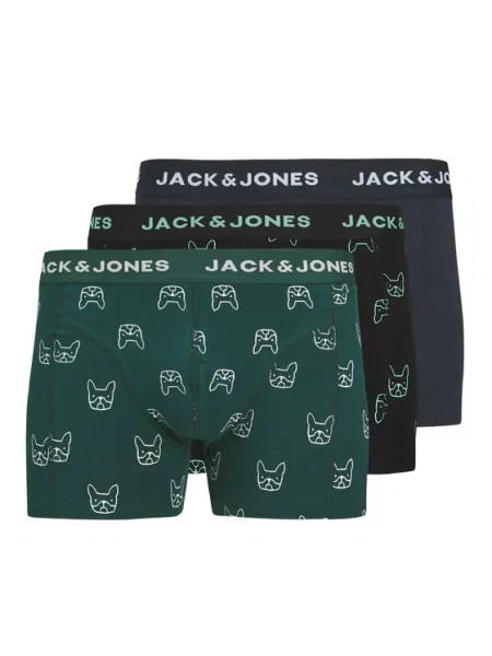 JACK & JONES Boxer trumpikės JACDENIM DOG tamsiai mėlyna / tamsiai žalia / juoda balta