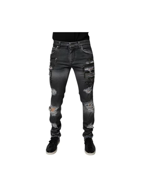 Skinny jeansy Dolce And Gabbana z przetarciami szare