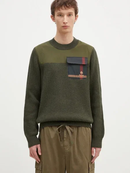 Baracuta pulover de lana Barbour x Baracut Miller Knit barbati călduros verde