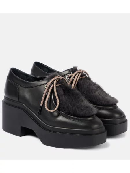 Usnjene salonarji Clergerie s platformo črna