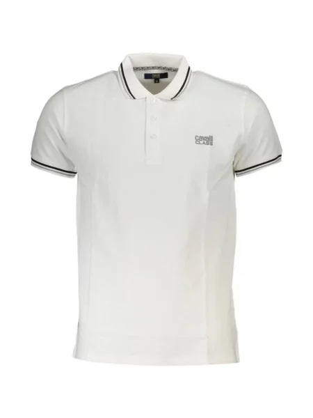 Tricou polo Cavalli Class cu autograf alb