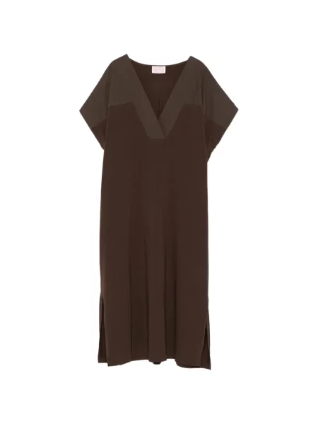 Sukienka midi Marina Rinaldi z dekoltem w serek do kolan garniturowa brązowa