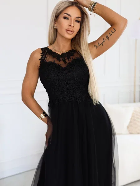 Rochie maxi Numoco Basic din tul negru