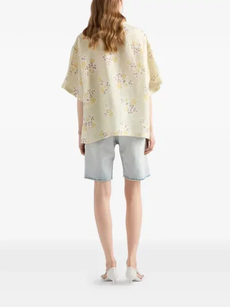 Cămașă Prada de in cu model floral cu imagine galben
