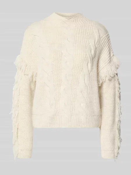 Sweter z dzianiny o kroju regular fit z frędzlami model ‘HOLLY’ Only biały