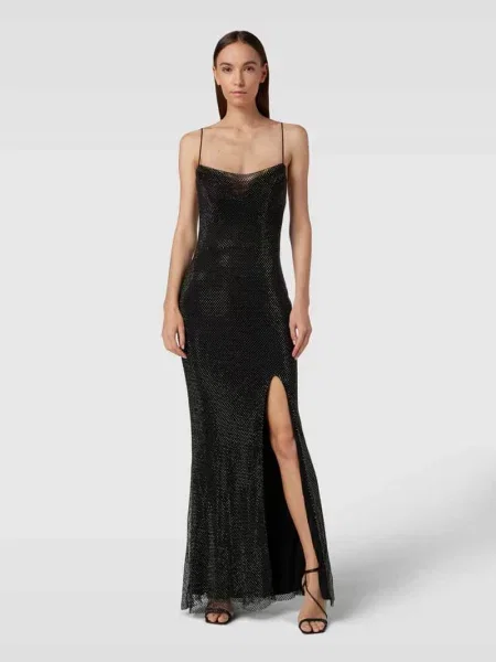 Sukienka wieczorowa z siateczki z obszyciem ozdobnymi kamieniami Luxuar Fashion czarna