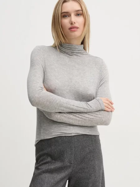 Пуловер Pepe Jeans ELVA дамски от лека материя с ниско поло сиво