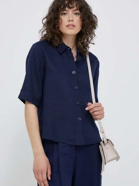 United Colors of Benetton camasa de in marin cu guler clasic relaxed albastru