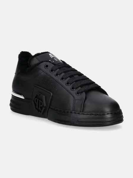 Philipp Plein sneakersy skórzane Nappa Lo-Top Fur Hexagon czarny