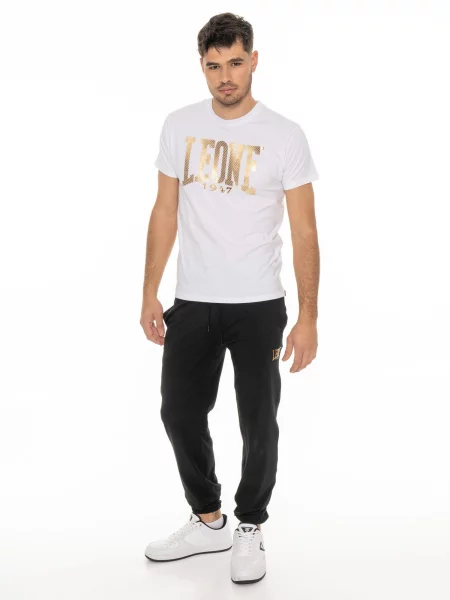 Koszulka Leone Stripe Gold Stretch Cotton z krótkim rękawem dla mężczyzn biała
