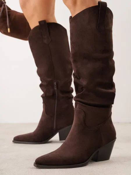 Cizme Ideal din piele cu toc conic conici maro