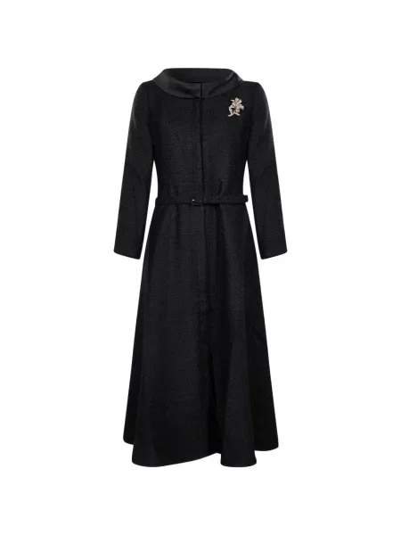 Bouclé palton Roland Mouret cu model floral negru