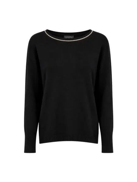 Dzianinowy sweter Kangra z dekoltem w łódkę czarny