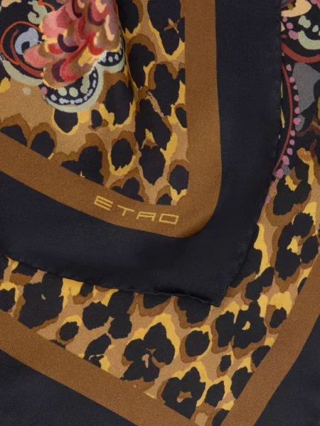 Fular Etro de mătase cu model paisley negru