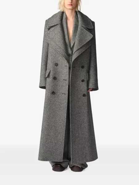 Gulerat palton Monse cu model herringbone gri