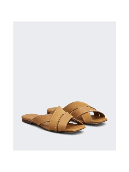 Klapki Tod's skórzane bez obcasa brązowe