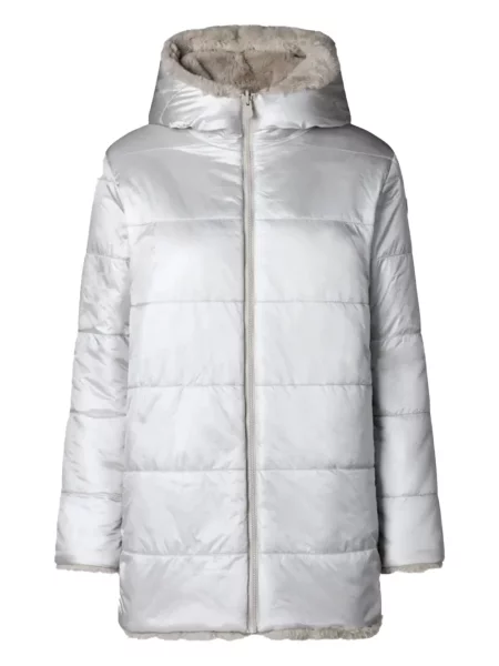 Palton de blană Save The Duck cu glugă cu blană gri