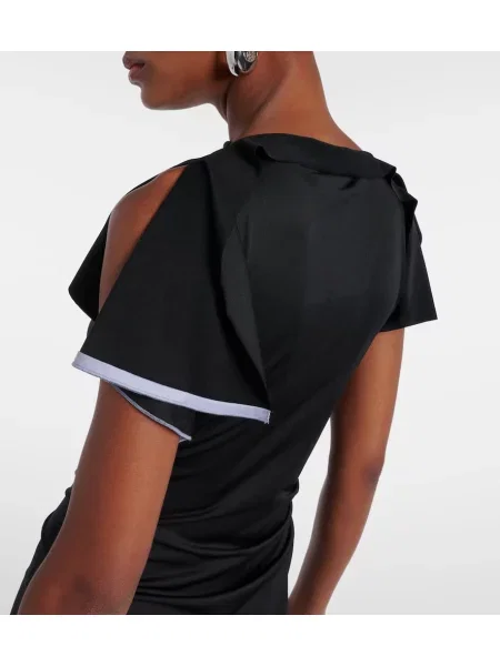 Rochie midi Victoria Beckham drapată până la genunchi de costum negru