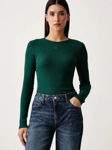 Tommy Jeans tričko s dlouhým rukávem s zelené